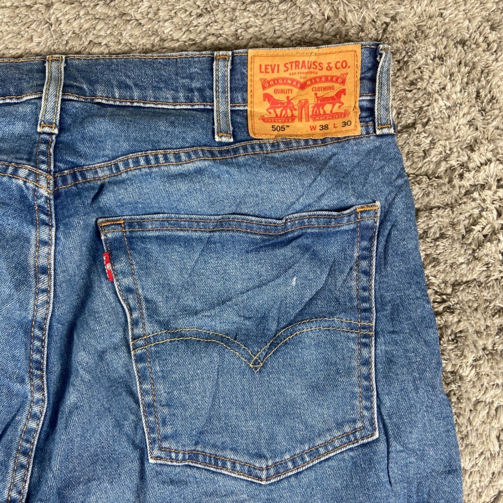 Levi's 505 Jeans Men 38x30 Blue Denim Regular Fit Straight Leg Cotton Blend Pant